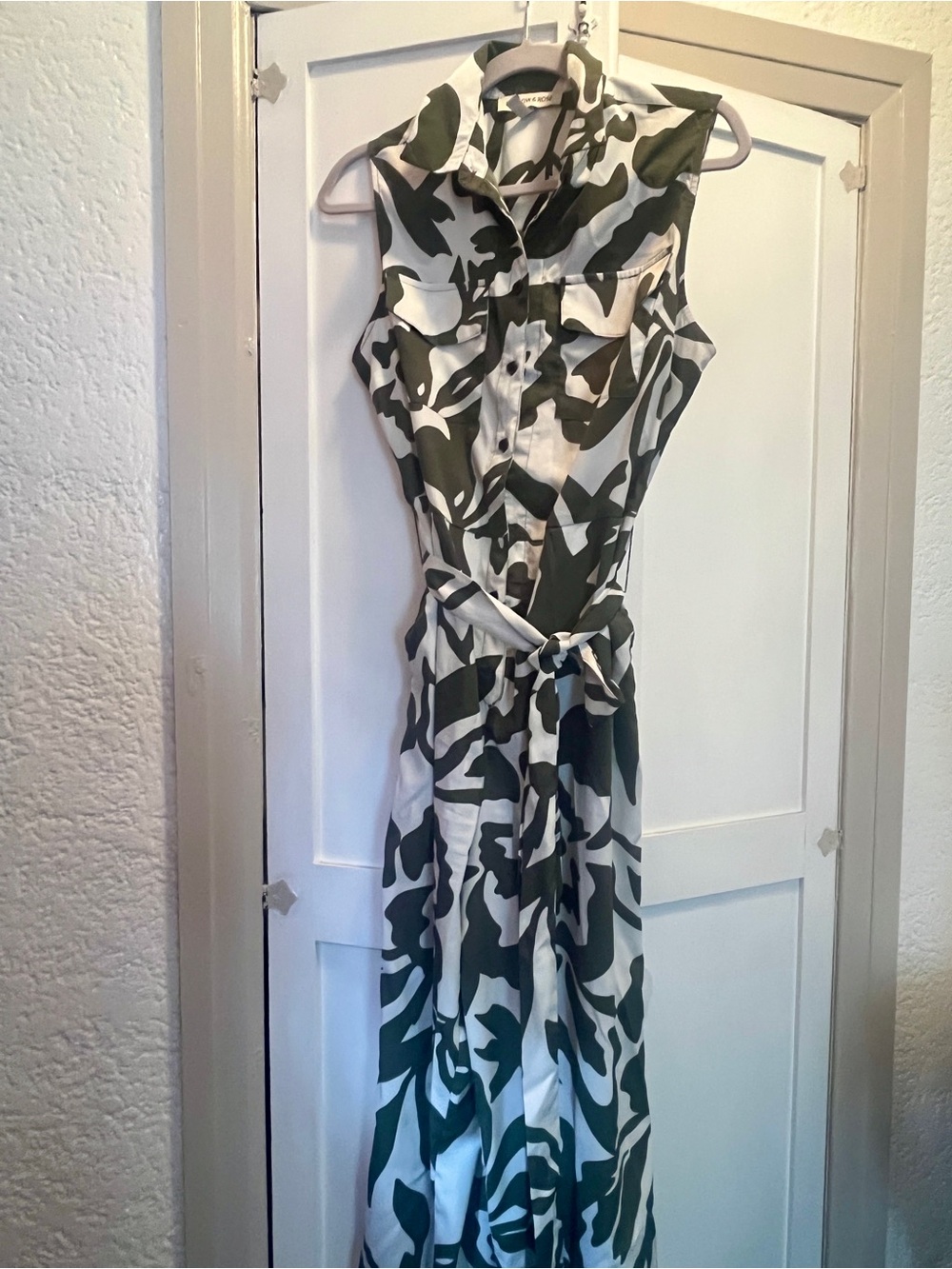 Harlow & Rose Sleeveless Camouflage Utility Jumpsuit - Olive & White